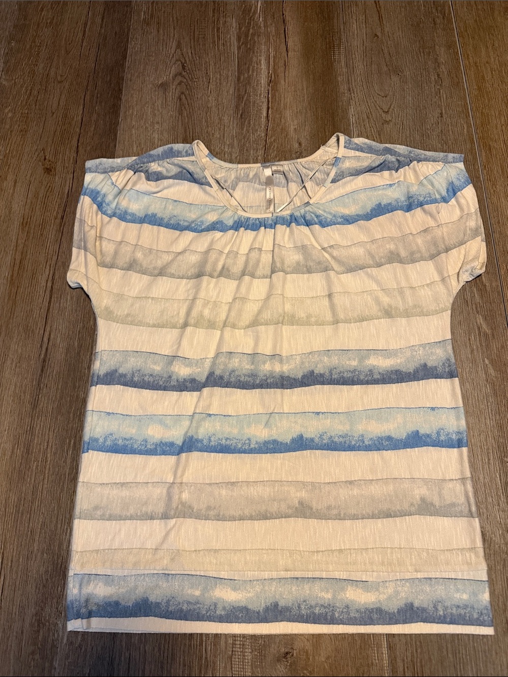 LC Lauren Conrad White Tee with Blue & Light Gray Stripes